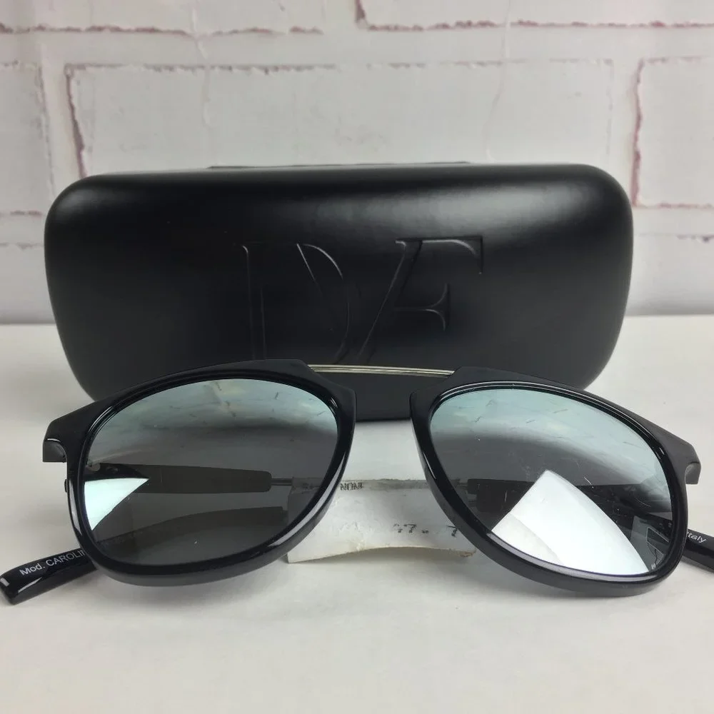 New: Diane Von Furstenberg Sunglasses/ Mirrored Black Rim - Picture 3 of 7